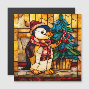 Buntglas-Weihnachtspinguin Magnetkarte