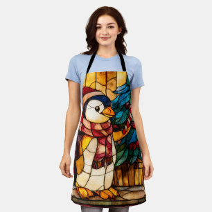Buntglas-Weihnachtspinguin Schürze
