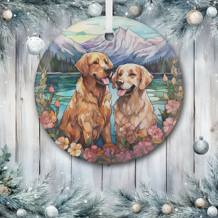 Buntglas Zwei Golden Retriever Hunde Ornament Aus Glas