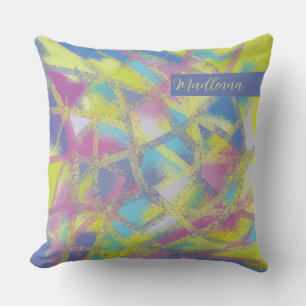 Buntglasdesign, lila gelb blau Monogramm Kissen