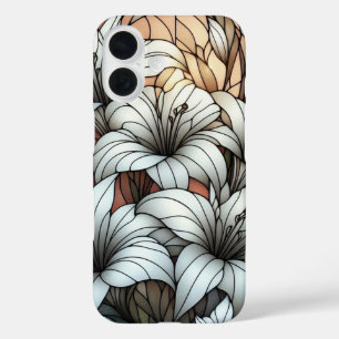 Buntglasfenster-Effekt mit weißen Lilien iPhone 16 Hülle