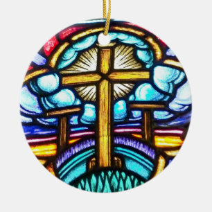 Buntglasfenster Kreuz Christliches Weihnachten Orn Keramik Ornament