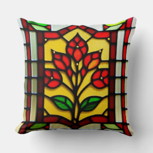 Buntglasfenster mit roter Blume Kissen