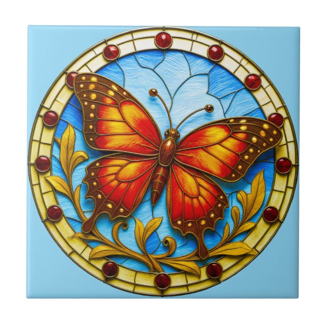 Buntglasfenster Schmetterling Fliese (Vorderseite)