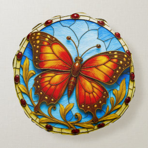 Buntglasfenster Schmetterling Rundes Kissen