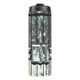 Buntglaskuchen-Birke, silberschwarz Thermosbecher