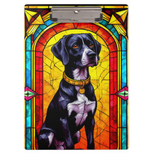 Buntglasporträt eines Hundes mit Goldkette Klemmbrett