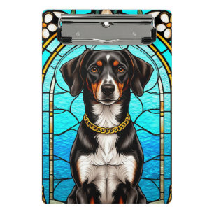 Buntglasporträt eines Hundes mit Goldkette Mini Klemmbrett