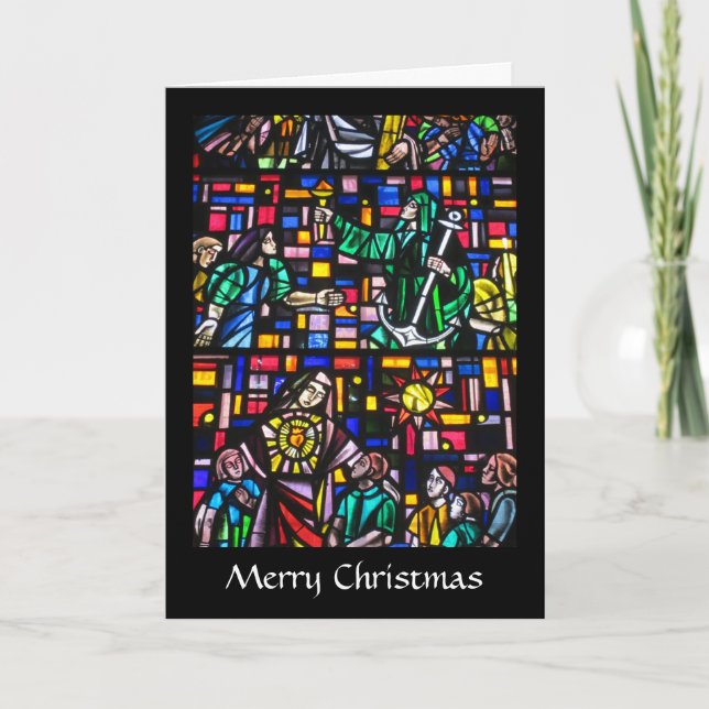 Buntglasweihnachten Feiertagskarte (Vorderseite)