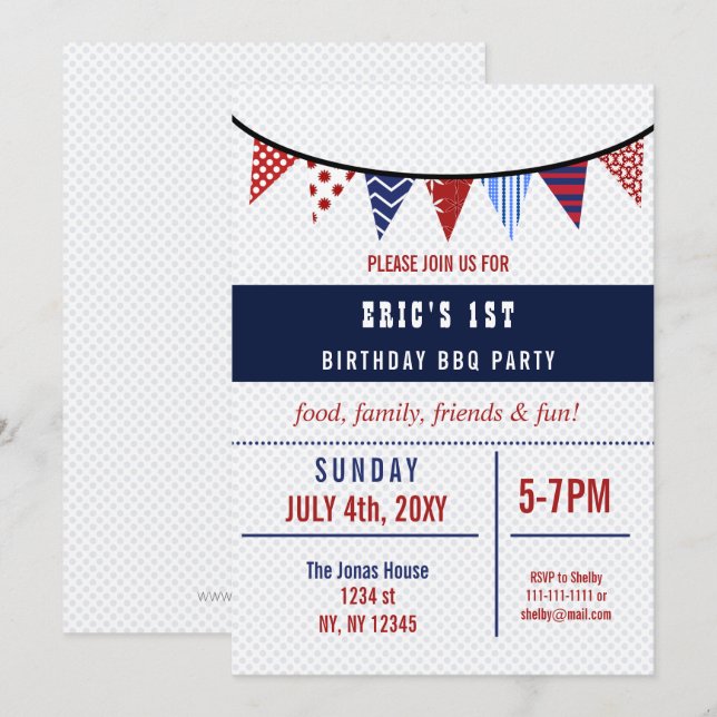 Bunting 4 juillet fête d'anniversaire Invitation (Devant / Derrière)
