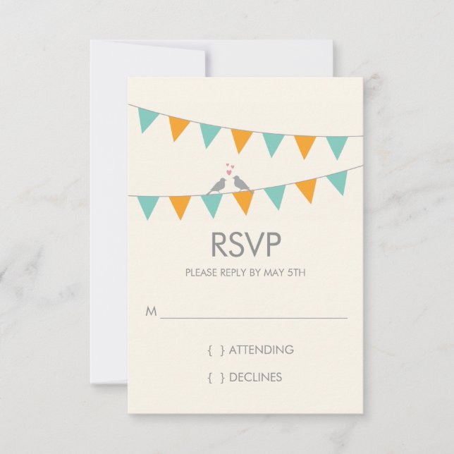 Bunting Love Birds Wedding RSVP - Blue Orange (Vorderseite)