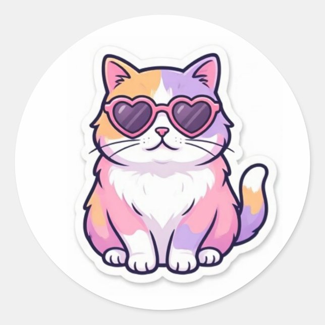 Buntkatze mit Herz-Sonnenbrille Aufkleber (Vorderseite)