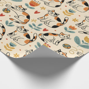 Buntkatzen im naiven Kunststil Geschenkpapier