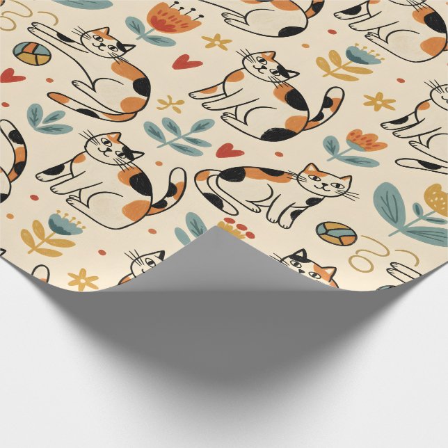 Buntkatzen im naiven Kunststil Geschenkpapier (Ecke)