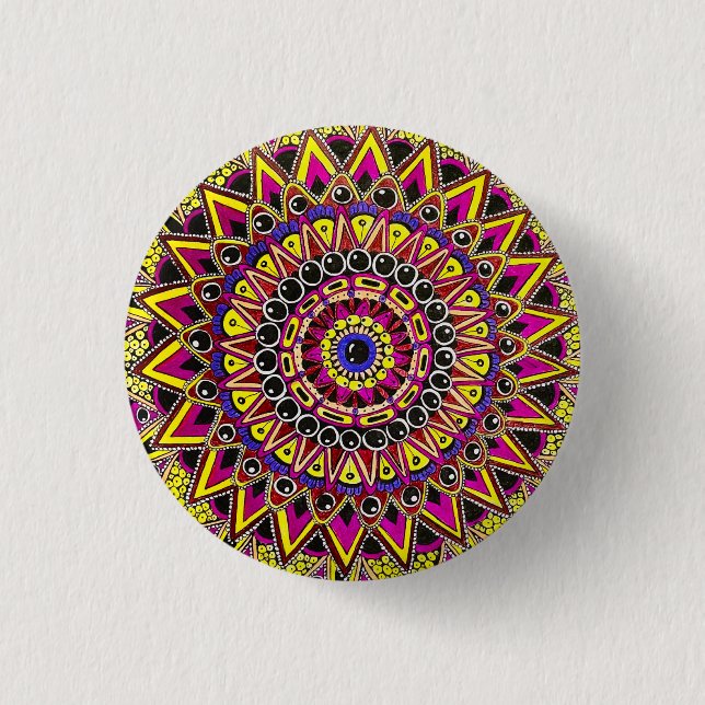 Buntstift Lila Gelb Mandala Button (Vorderseite)