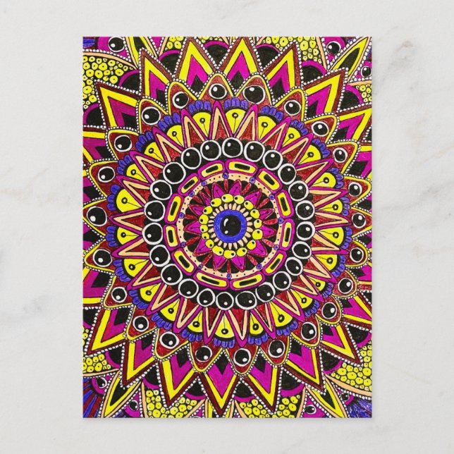 Buntstift Lila Gelb Mandala Postkarte (Vorderseite)