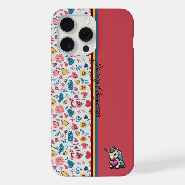 Buntstift Pastell Herz & Blumen iPhone 15 Pro Max Hülle (Rückseite)