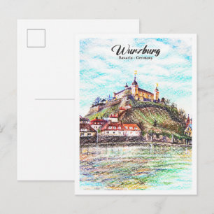 Buntstifte-Skizze Würzburg Bayern Deutschland Postkarte