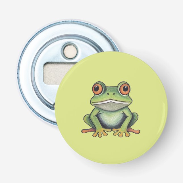 Buntstiftzeichnung Frosch Flaschenöffner (Vorderseite)