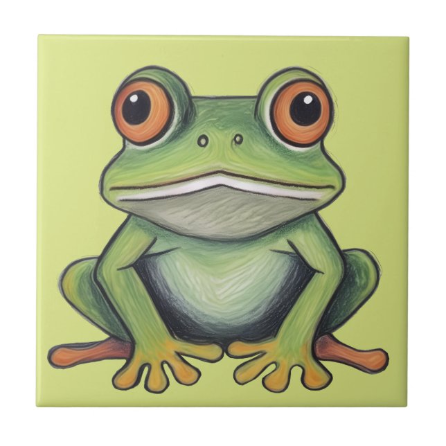 Buntstiftzeichnung Frosch Fliese (Vorderseite)