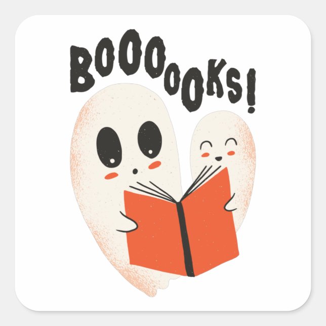 Buoks Halloween Ghosts Book Quadratischer Aufkleber (Vorderseite)
