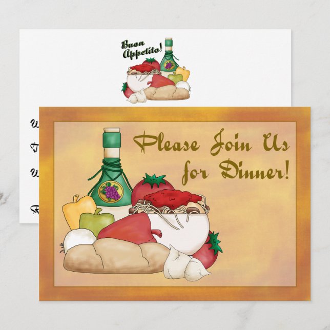 Buon Appetito Italien Vin Dîner Invitation (Devant / Derrière)