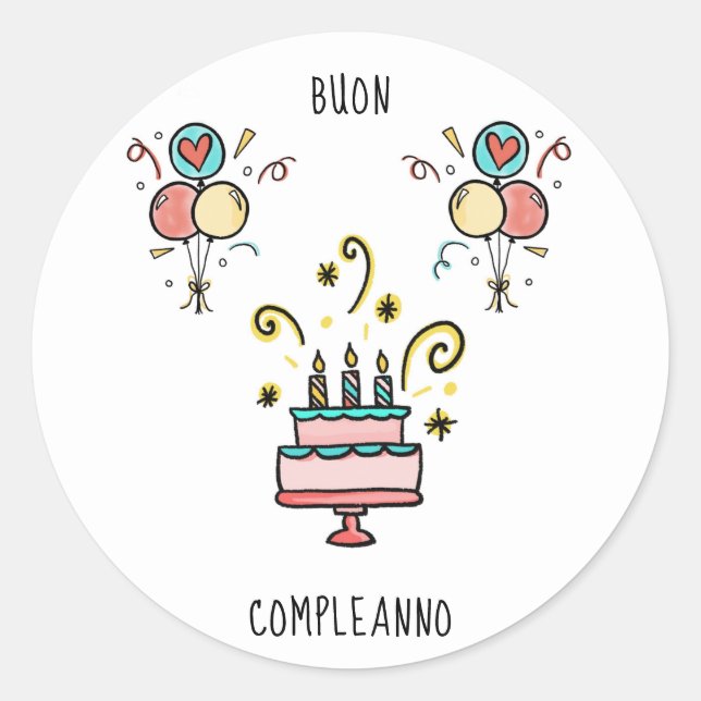 Buon Compleanno | Happy Birthday Runder Aufkleber (Vorderseite)