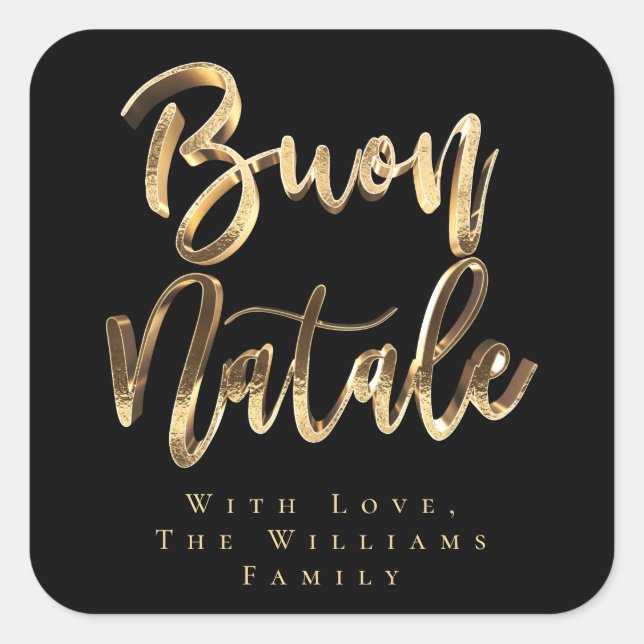 Buon Natale Black und Gold Chic Italienische Weihn Quadratischer Aufkleber (Vorderseite)