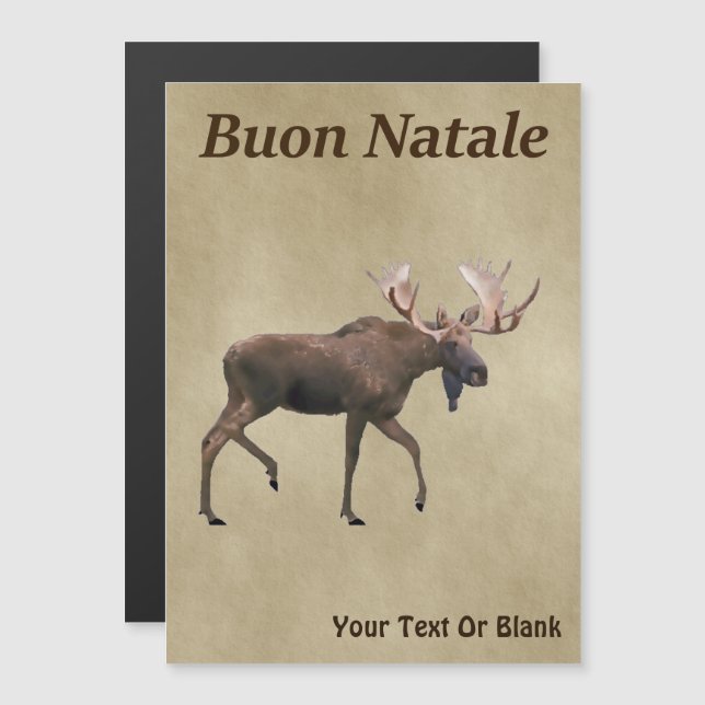 Buon Natale - Bull Moose auf altem Papier Magnetkarte (Vorne/Hinten)