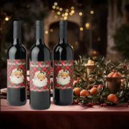 Buon Natale (Familienname) Vintag Santa kariert Weinetikett