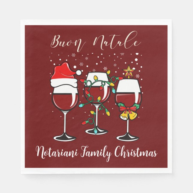 Buon Natale Festive Weinglas Italienisches Weihnac Serviette (Vorderseite)
