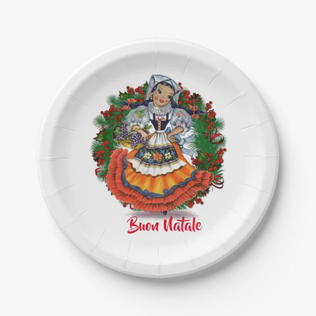 Buon Natale frohe Weihnacht-italienische Retro Pappteller (Vorderseite)