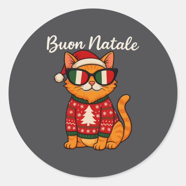 Buon Natale Italian Cat Christmas, Italy Pride Hol Runder Aufkleber (Vorderseite)