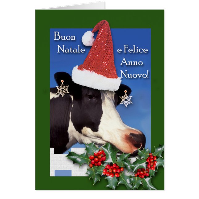 Buon Natale, Italian Christmas, Cow with Santa Hat (Vorne)