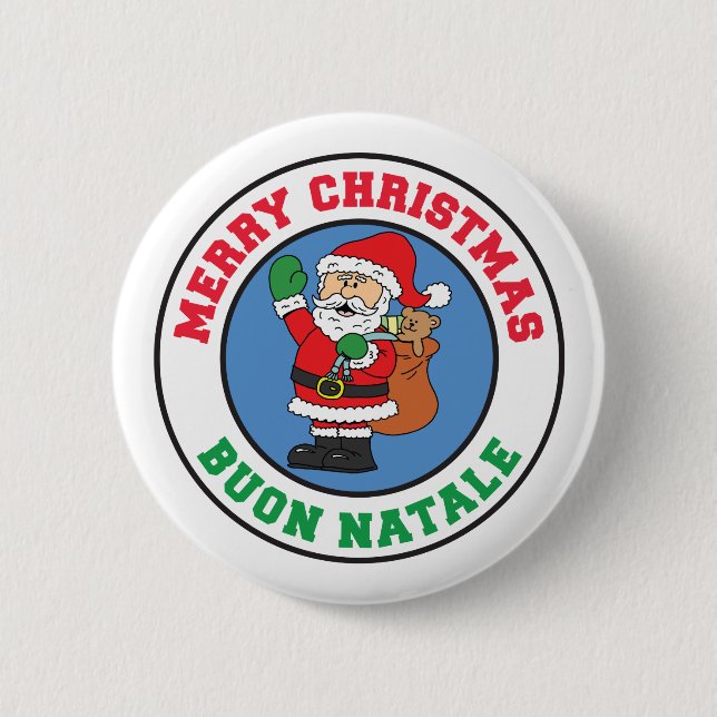 Buon Natale Italian Christmas Santa Button (Vorderseite)