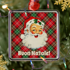 Buon Natale Italian Christmas Santa Red Kariert Ornament Aus Metall
