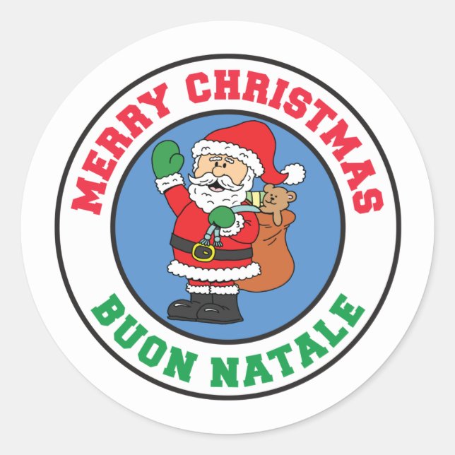 Buon Natale Italian Christmas Santa Santa Runder Aufkleber (Vorderseite)