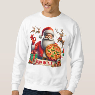 Buon Natale Italian Santa mit Pizza & Reindeer Sweatshirt