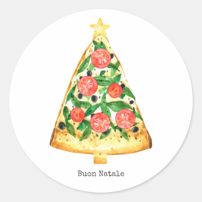 Buon Natale Italienisch Frohe Weihnachtspizza Slic Runder Aufkleber (Vorderseite)