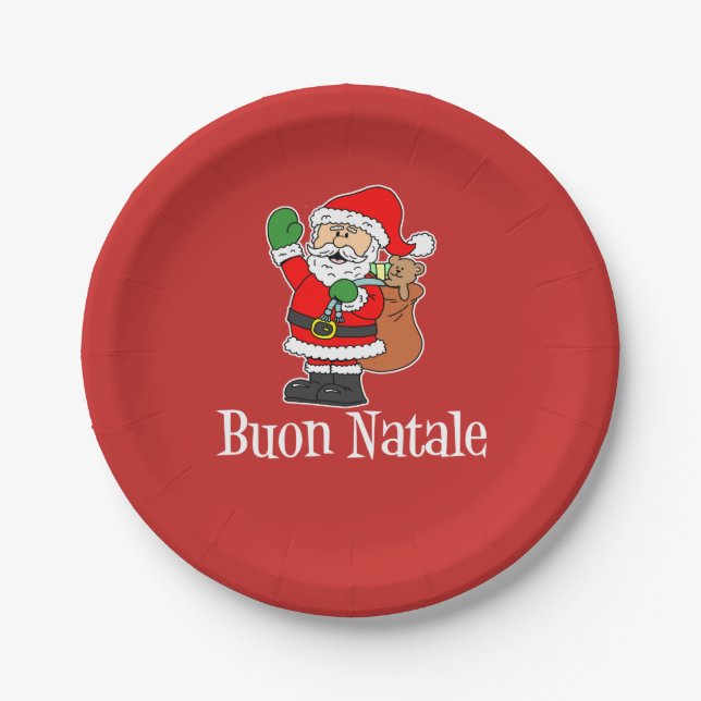 Buon Natale italienisches Weihnachten Sankt (ROT) Pappteller (Vorderseite)