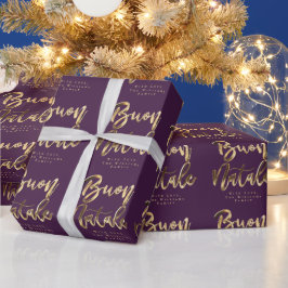 Buon Natale Lila Gold Weihnachtskrippe Italienisch Geschenkpapier