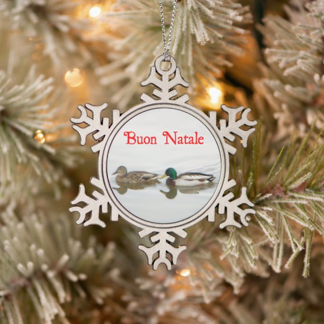 Buon Natale - Mallards Schneeflocken Zinn-Ornament (Baum)