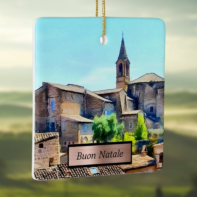 Buon Natale Orvieto Italien Hillside and Church Keramikornament (Von Creator hochgeladen)