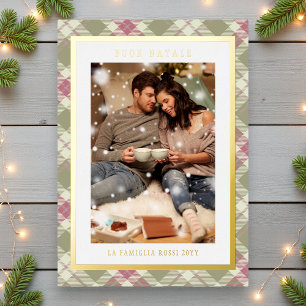 Buon Natale Pink Green Kariert Tartan Foto Folien Feiertagskarte