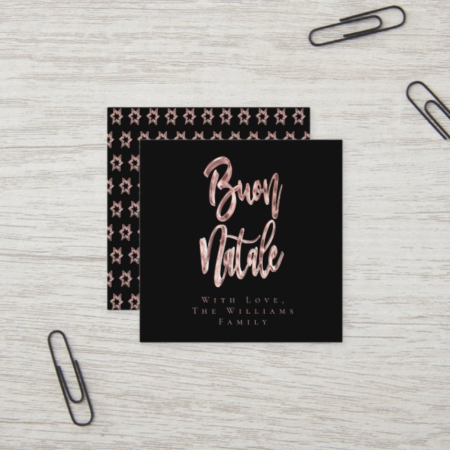 Buon Natale Pink Rose Gold Italienische Weihnachte Quadratische Visitenkarte (Vorderseite/Rückseite Beispiel)