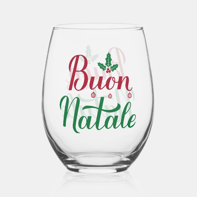 Buon Natale Red und Green Christmas Weinglas Ohne Stiel (Vorderseite)