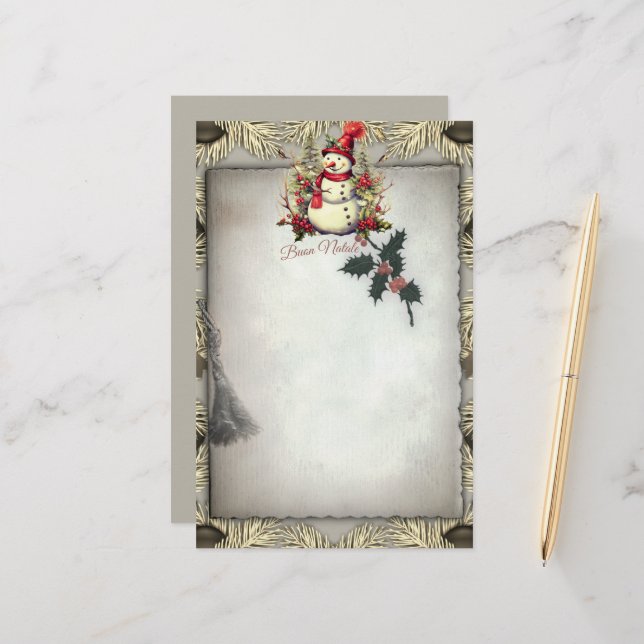 Buon Natale Snowman Weihnachtsgrenze Briefpapier (Vorderseite/Rückseite Beispiel)