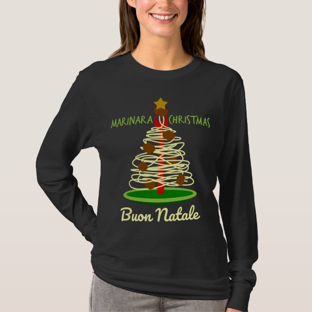 Buon Natale Spaghetti Baum T-Shirt (Vorderseite)