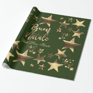 Buon Natale Stars Grüne Gold-Skript Geschenkpapier