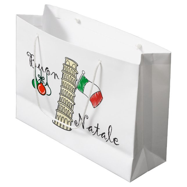 Buon Natale Turm von Pisa Große Geschenktüte (Vorderseite Schrägansicht)